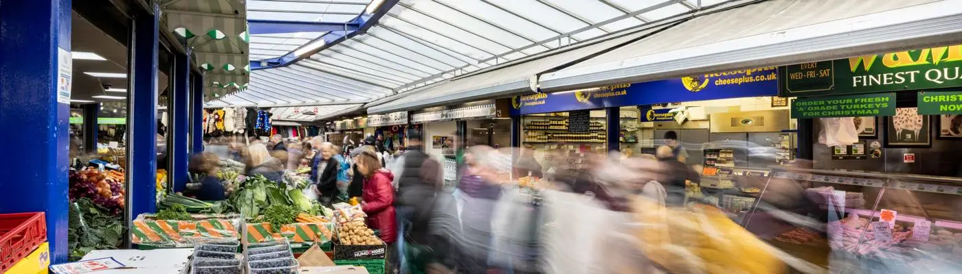 Stalls within Bury Market