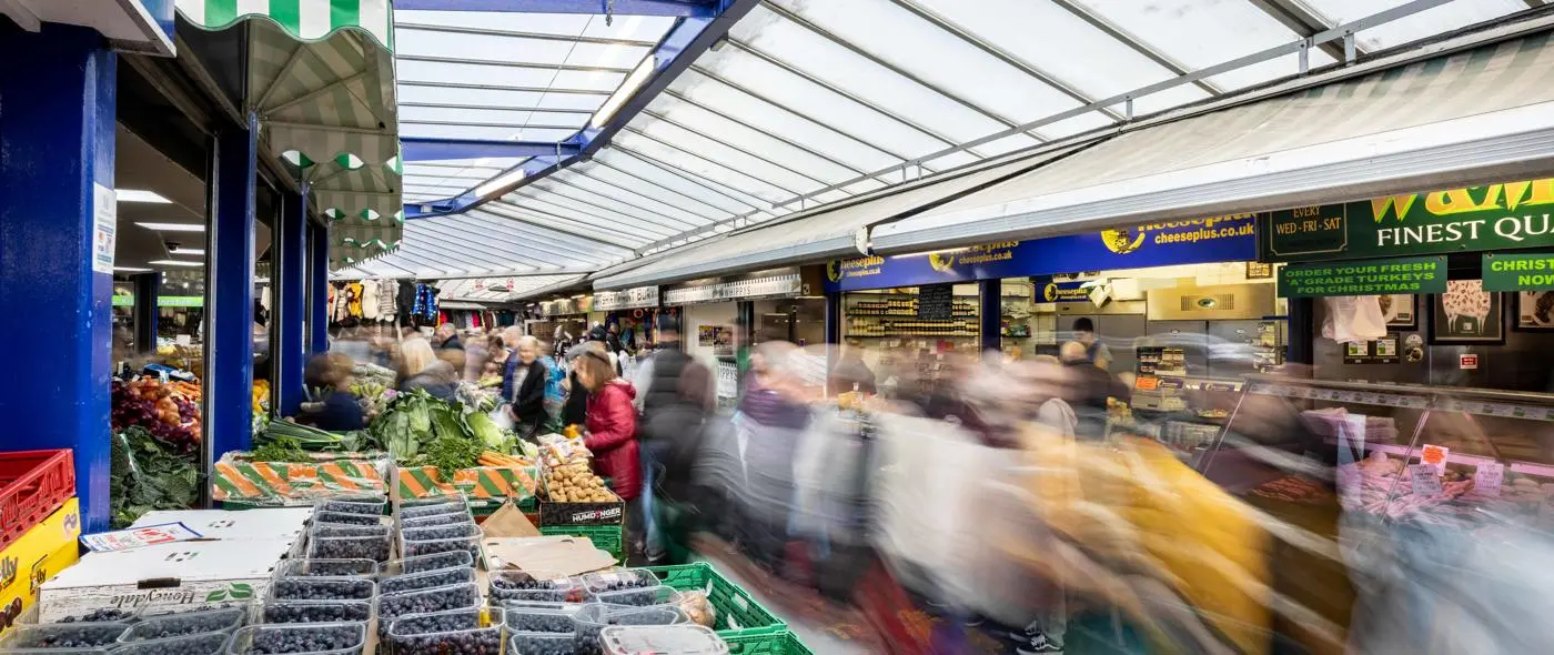 Stalls within Bury Market